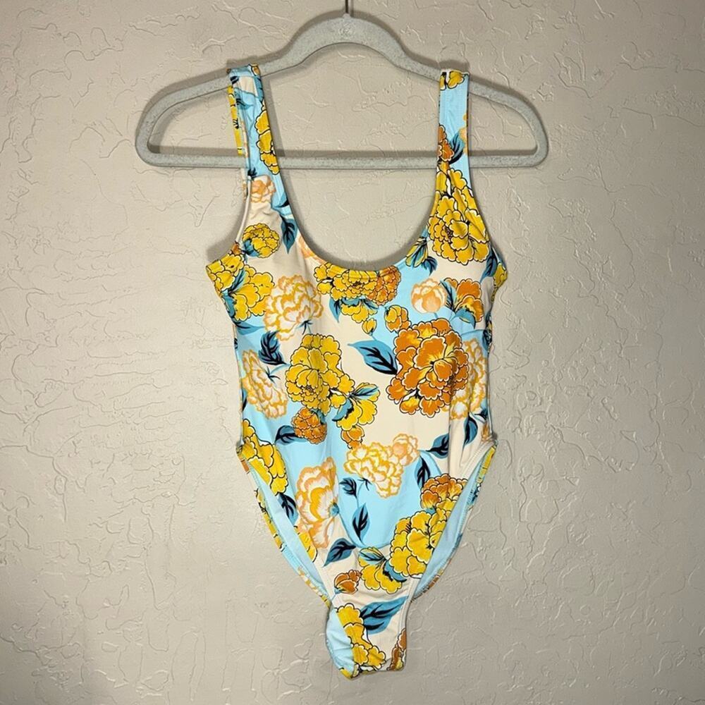 The Bikini Lab Spanish Bloom Floral High Leg Open Back one piece swimsuit